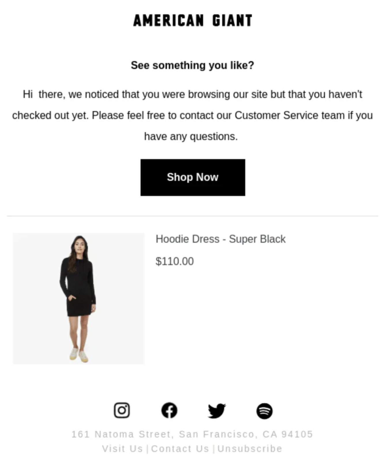American Giant's product-specific recovery email