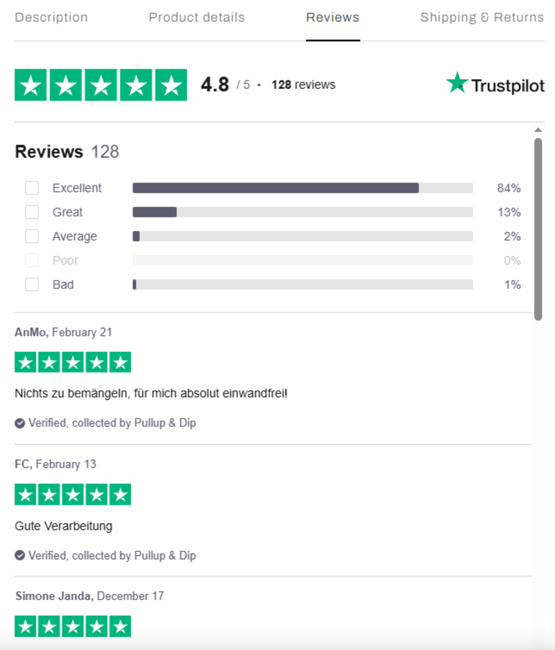 Pullup & Dip customer review section