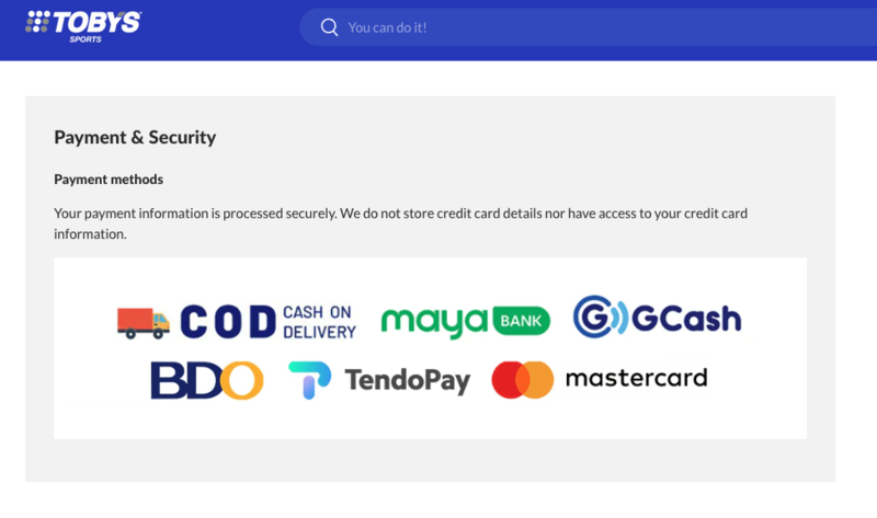 Toby’s Sports local payment gateways